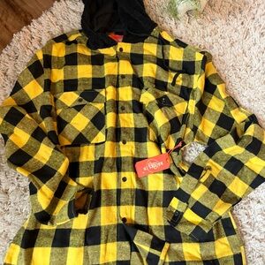 NWT Hoodie Yellow and Black Plaid Hooded Shirt Jacket